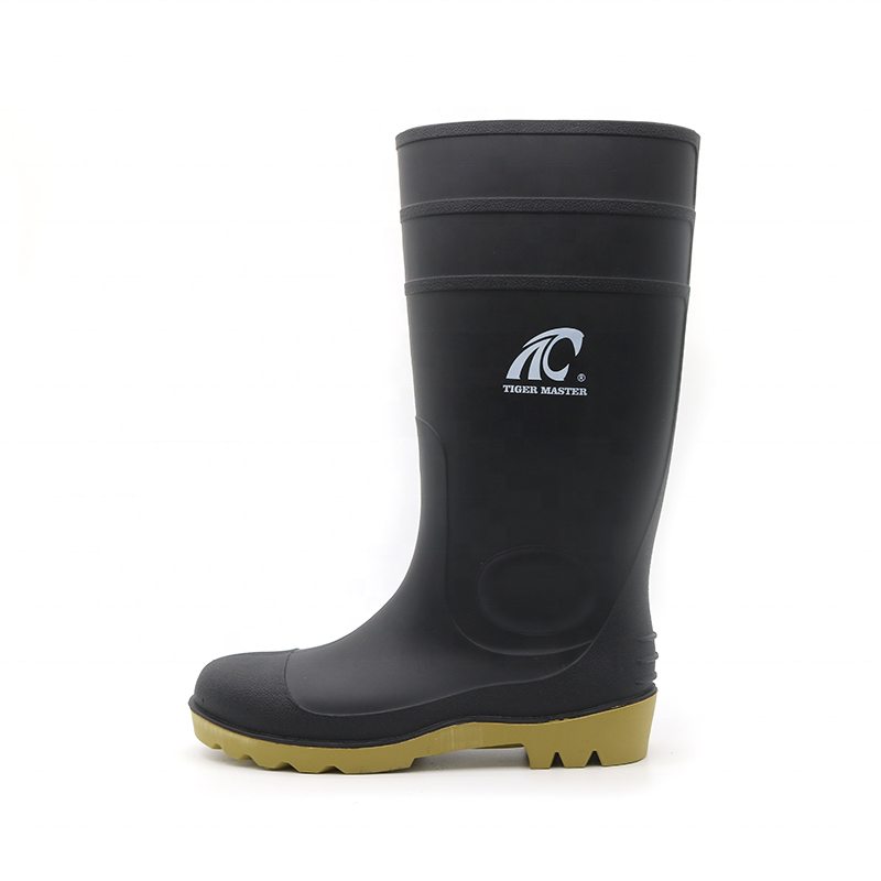 CE anti slip oil acid alkali resistant waterproof steel toe puncture proof industrial pvc safety rain boots for men