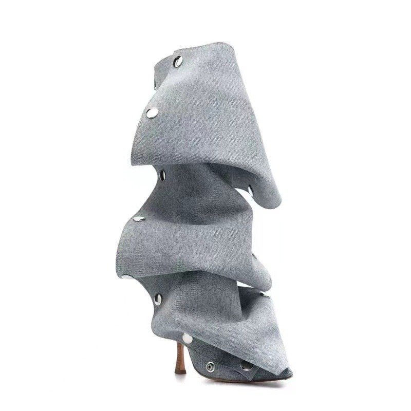 ZHEZHE Custom Women Boots Size 11 New Colors Removable Metal Button Fold Party Shoes High Heels Ladies Knee High Boots