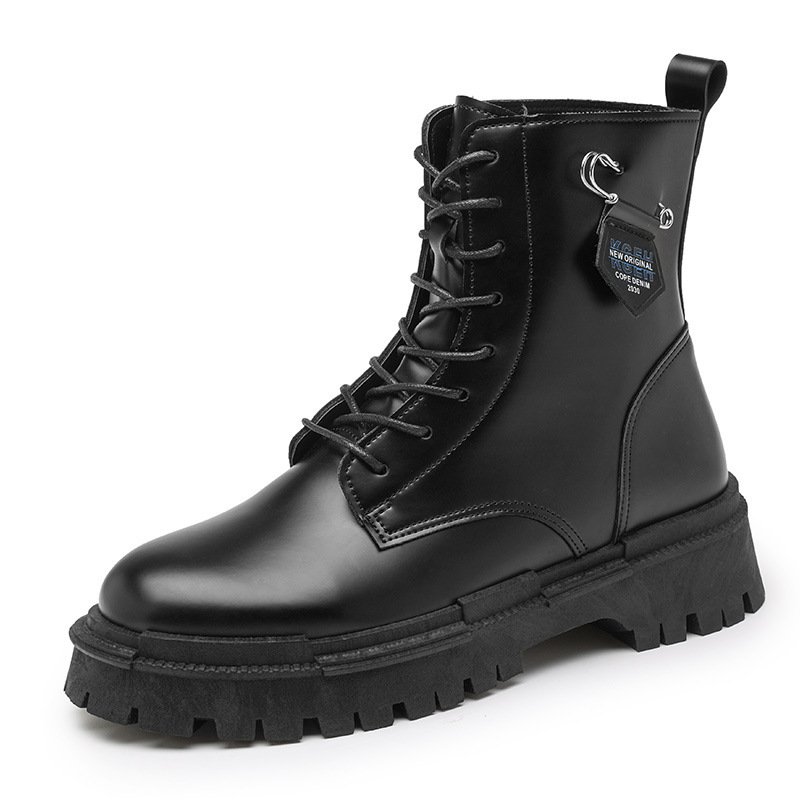 Hot Selling PU Leather Casual Shoes Waterproof Flat Height Increasing Outdoor Sports Boots for Autumn/Winter Walking