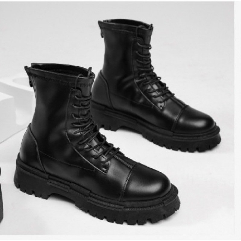 Hot Selling PU Leather Casual Shoes Waterproof Flat Height Increasing Outdoor Sports Boots for Autumn/Winter Walking