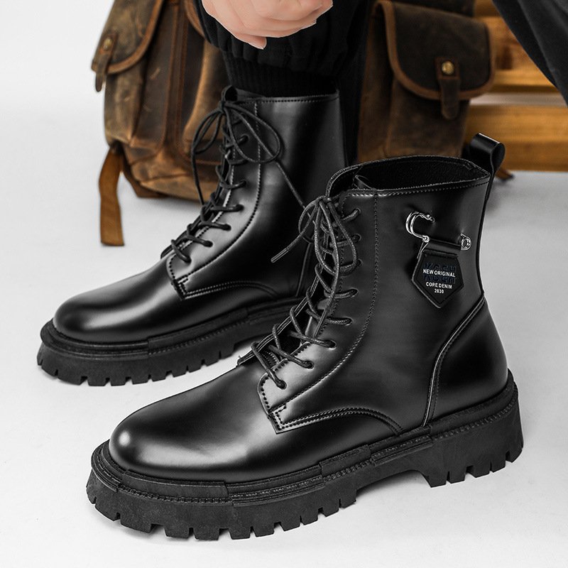 Hot Selling PU Leather Casual Shoes Waterproof Flat Height Increasing Outdoor Sports Boots for Autumn/Winter Walking