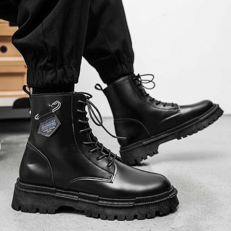Hot Selling PU Leather Casual Shoes Waterproof Flat Height Increasing Outdoor Sports Boots for Autumn/Winter Walking