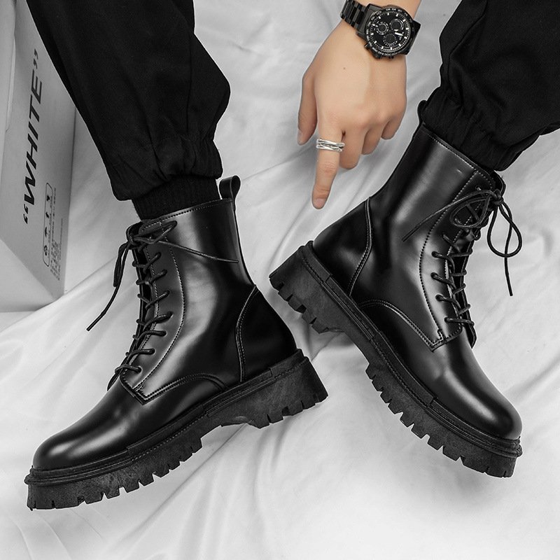 Hot Selling PU Leather Casual Shoes Waterproof Flat Height Increasing Outdoor Sports Boots for Autumn/Winter Walking