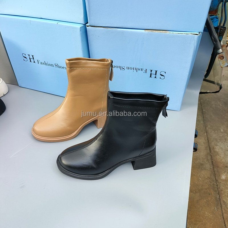 F2460 New arrival Fashion Designer Boots zip up women boots Black heels casual Ankle Leather Boots for Ladies stock shoes
