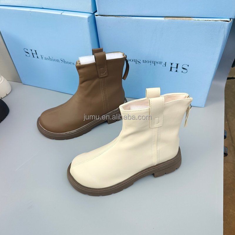 F2460 New arrival Fashion Designer Boots zip up women boots Black heels casual Ankle Leather Boots for Ladies stock shoes