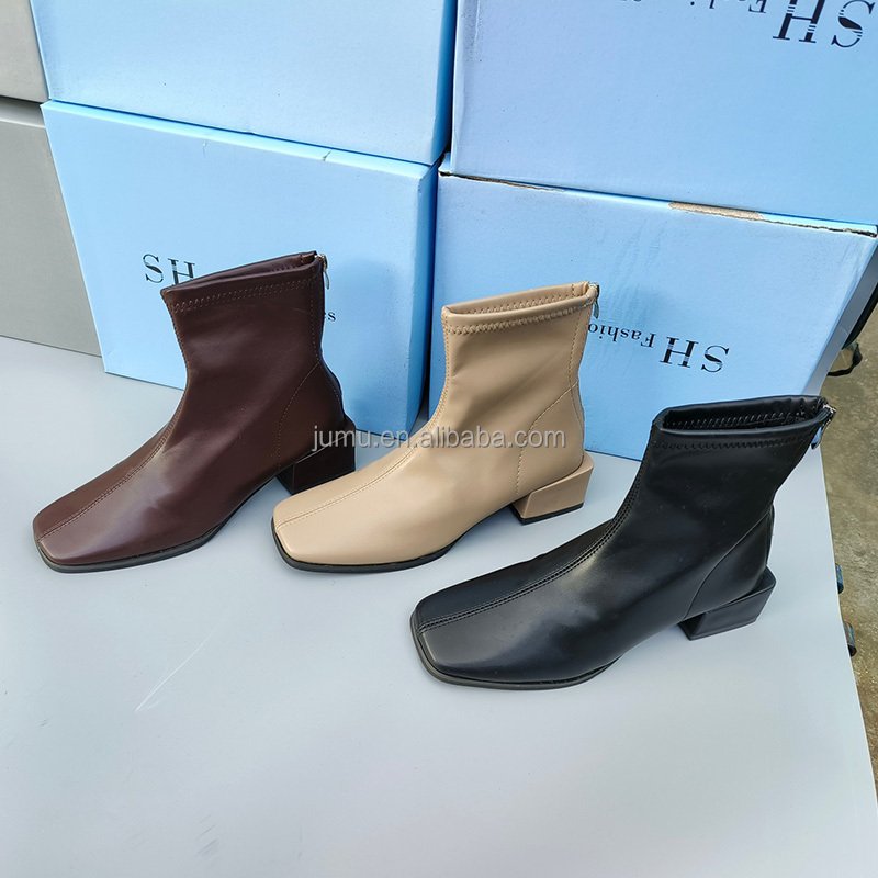 F2460 New arrival Fashion Designer Boots zip up women boots Black heels casual Ankle Leather Boots for Ladies stock shoes