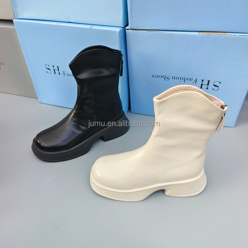 F2460 New arrival Fashion Designer Boots zip up women boots Black heels casual Ankle Leather Boots for Ladies stock shoes