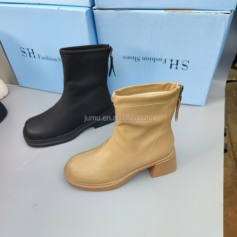 F2460 New arrival Fashion Designer Boots zip up women boots Black heels casual Ankle Leather Boots for Ladies stock shoes