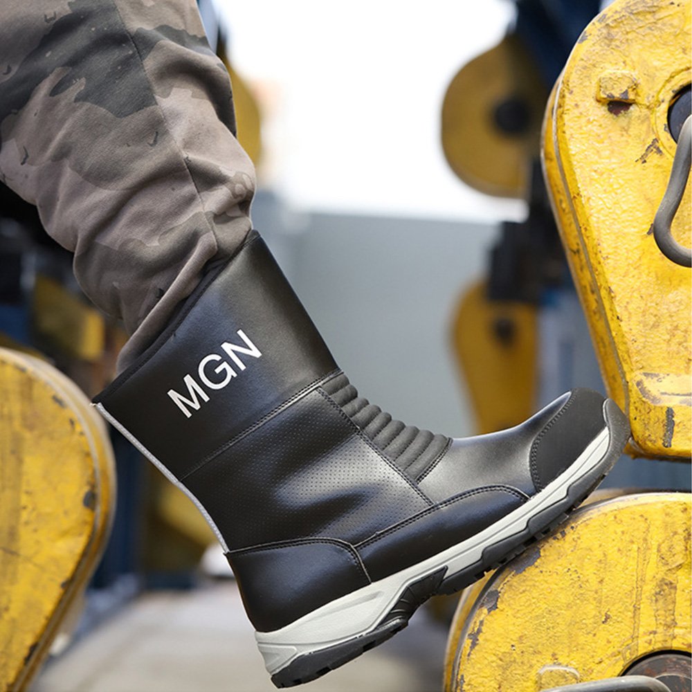 Microfiber leather MD Rubber sole industrial boots breathable black men steel toe price fashion safety Boots