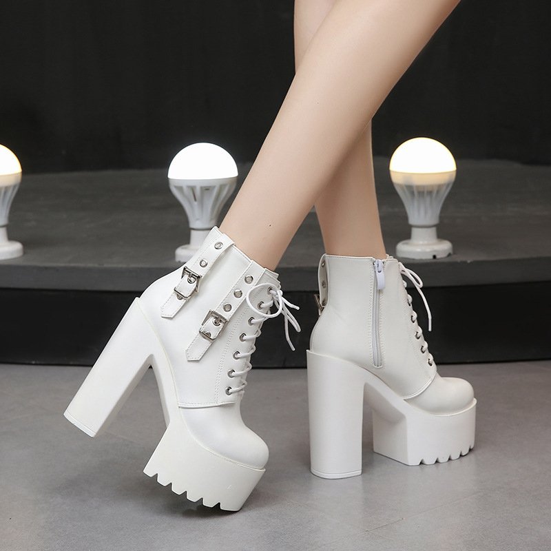 High Heels Shoes for Women Sexy Lace-up Zipper Booties Big Size 43 Shoe Women Chunky heels Ladies Boots Square Heel