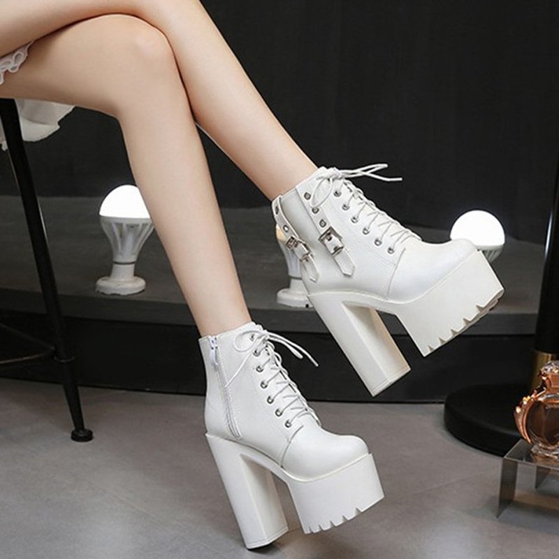 High Heels Shoes for Women Sexy Lace-up Zipper Booties Big Size 43 Shoe Women Chunky heels Ladies Boots Square Heel