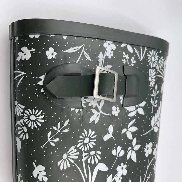 high quality customized ladies sizes black upper custom printing womens rubber rain boots with buckle