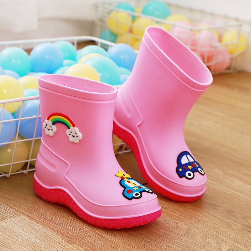 Fashion Classic Cartoon Plush warm detachable water shoes non-slip waterproof pvc rain boots for kids