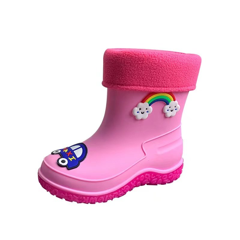Fashion Classic Cartoon Plush warm detachable water shoes non-slip waterproof pvc rain boots for kids