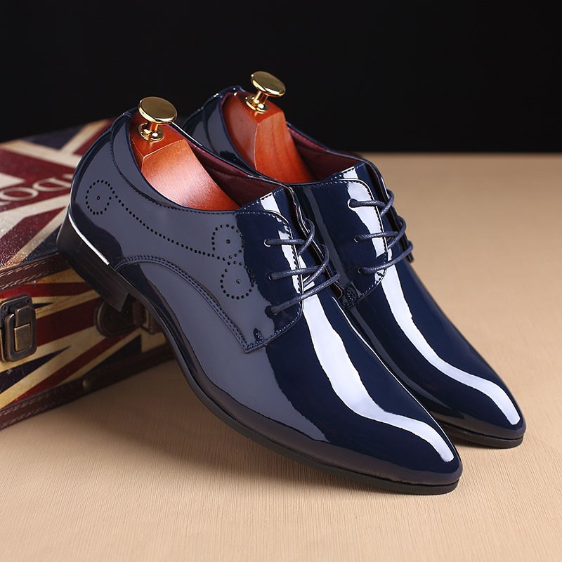 New Fashion Men's Leather Pointed Toe Business Shoes Leather Wedding Shoes Bright Lace Up Casual Shoes Plus Size 37-48