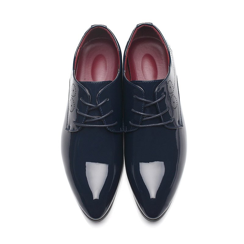New Fashion Men's Leather Pointed Toe Business Shoes Leather Wedding Shoes Bright Lace Up Casual Shoes Plus Size 37-48