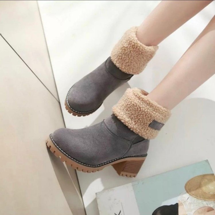 Fashionable High Quality mid calf boots women women chunky heel boots warm snow boots designer