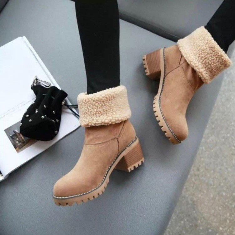 Fashionable High Quality mid calf boots women women chunky heel boots warm snow boots designer