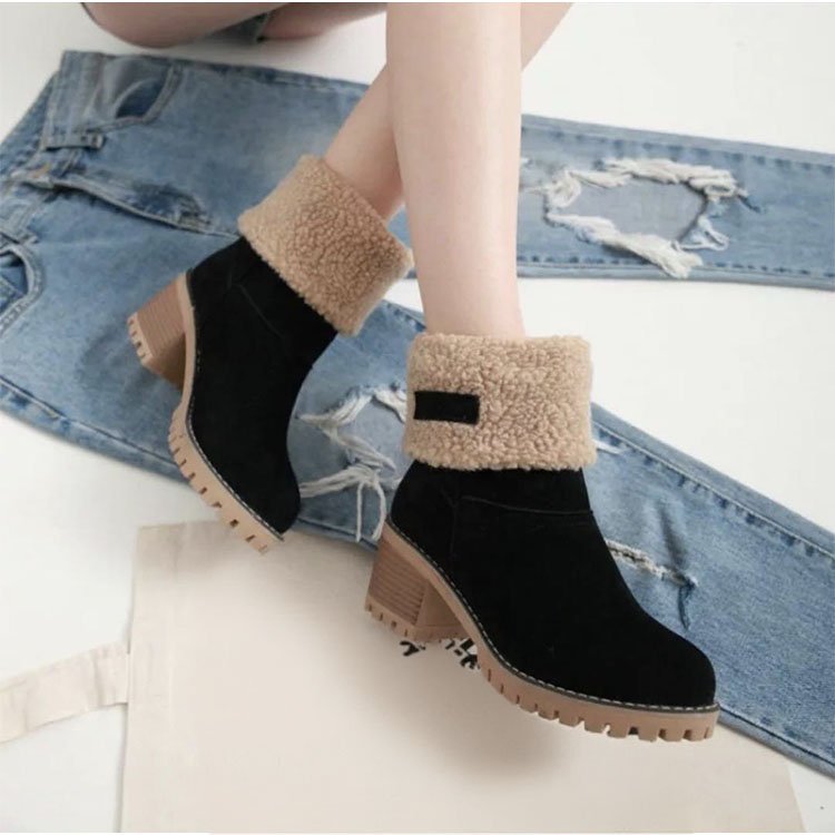 Fashionable High Quality mid calf boots women women chunky heel boots warm snow boots designer