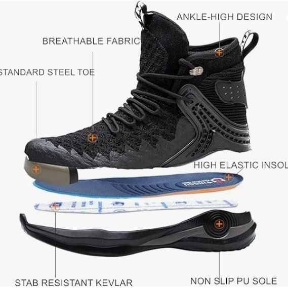Hot Selling Men's Industrial Breathable Work Boot Casual Trainers Steel Toe Lightweight Safety Boots Waterproof PU/Rubber Insole