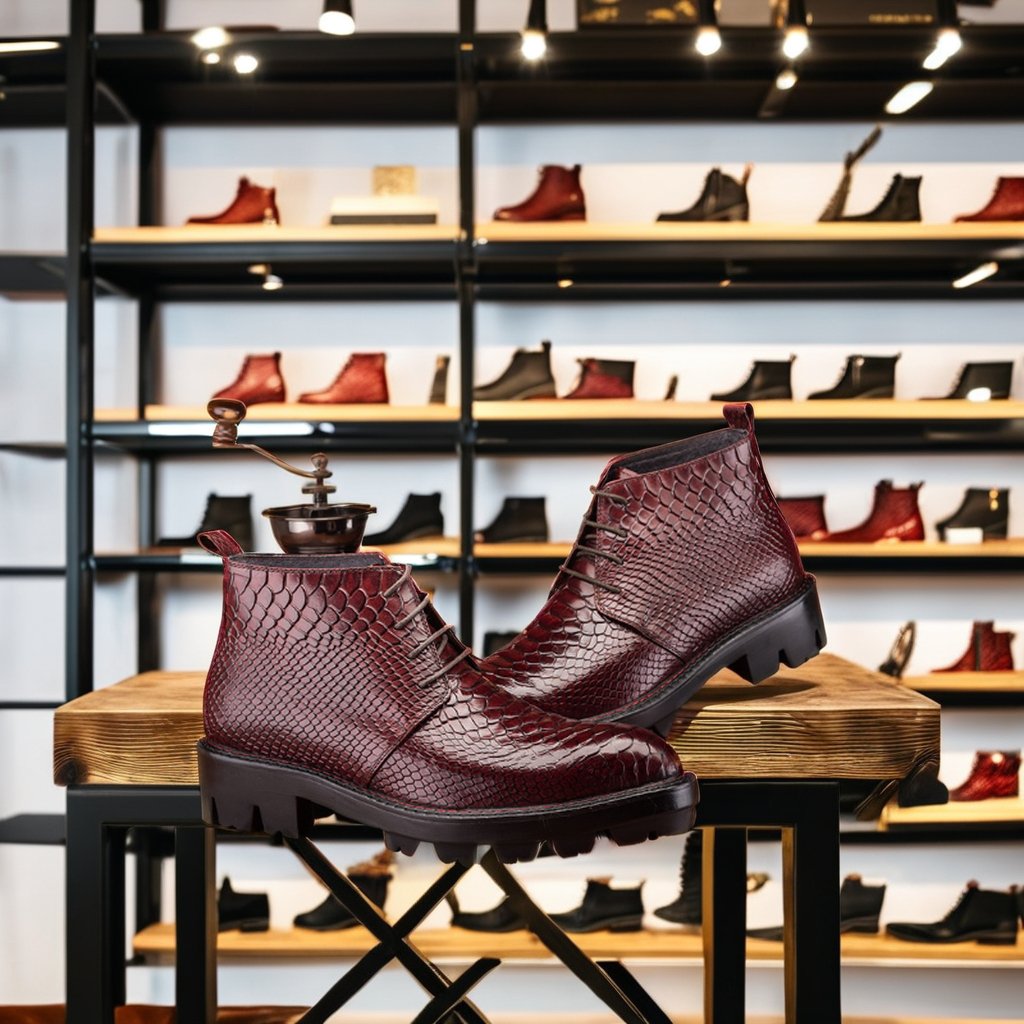 High Quality Men's Crocodile Leather Martin Boots Waterproof Lace-Up Thick Bottom Shoes for Winter Trendy Wholesale Design