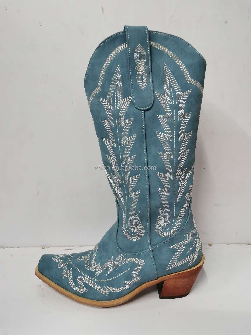 SHIKOL Cowboy boots knee high widen calf embroidery block heels 2024 winter custom western boots ladies cowboys boots for women