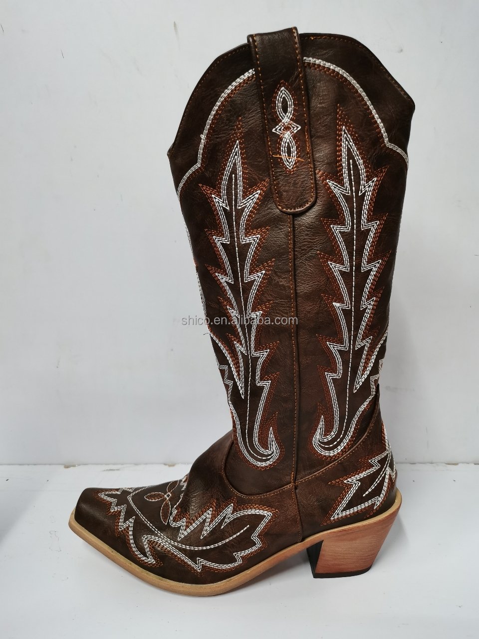 SHIKOL Cowboy boots knee high widen calf embroidery block heels 2024 winter custom western boots ladies cowboys boots for women