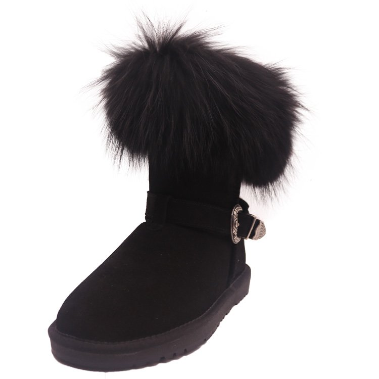 CF-019 Full Sheepskin Cheap And Waterproof Factory Ladies Snow Boots Shoes, Black Color Women Snow Boots