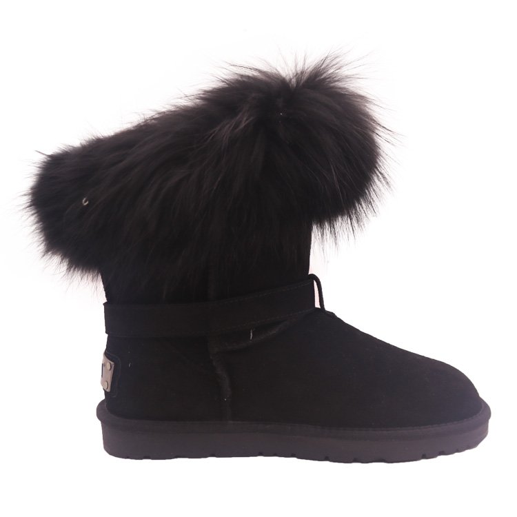CF-019 Full Sheepskin Cheap And Waterproof Factory Ladies Snow Boots Shoes, Black Color Women Snow Boots