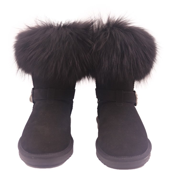 CF-019 Full Sheepskin Cheap And Waterproof Factory Ladies Snow Boots Shoes, Black Color Women Snow Boots