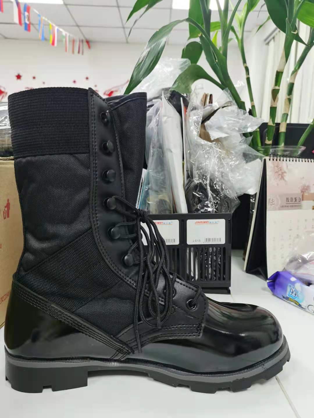 TSB906 Panama rubber sole Shinny action leather tactical long boots 11 inches 28cm duty duty boots DMS construction shoes