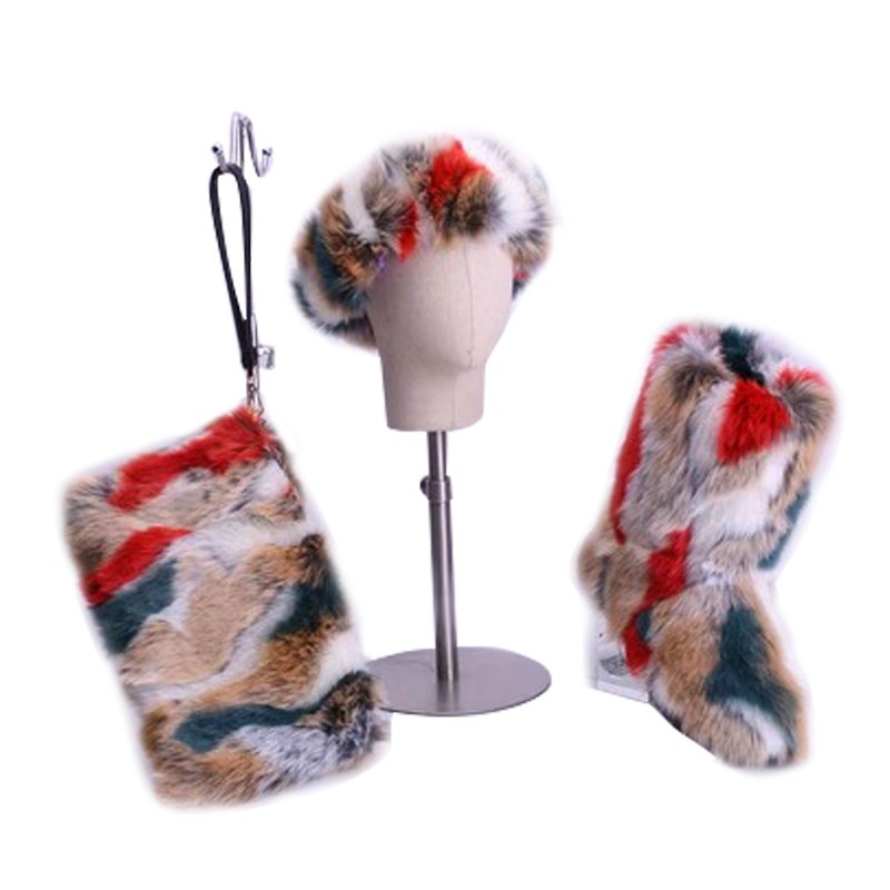 Children baby kids winter fur boots faux fluffy furry fur snow boots and headband set snow fur boots