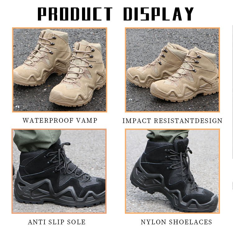 OBSHORSE Black Outdoor Climbing Hiking Boot shoes Tactical Boots