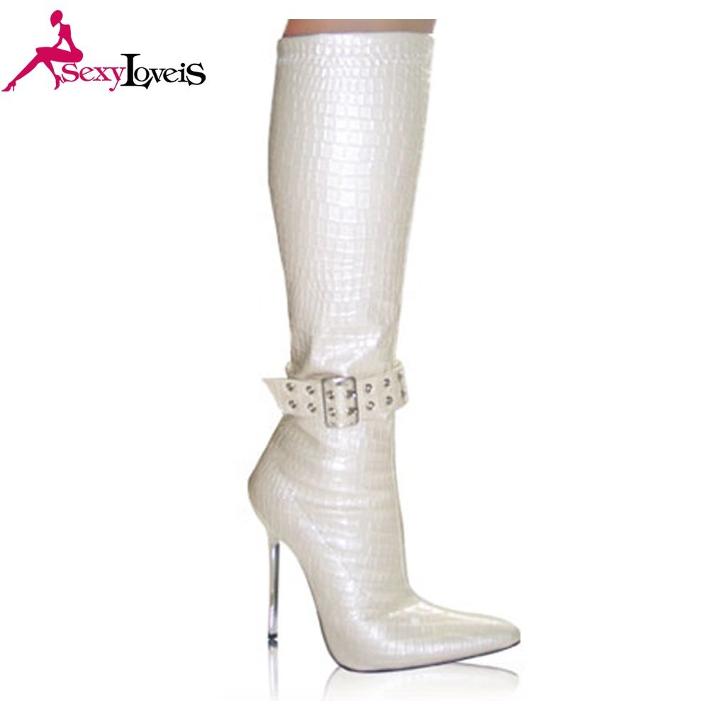 Wholesale hot selling boots for women high electroplate stiletto Heel Knee ladies boots Sexy stripper dance knee boot women