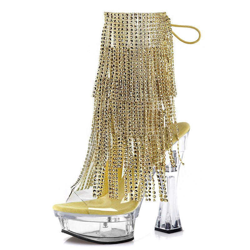 Thick with 14cm pole dance super high with tassel short boots sexy goth women's boots model fashion large size walking nightclub