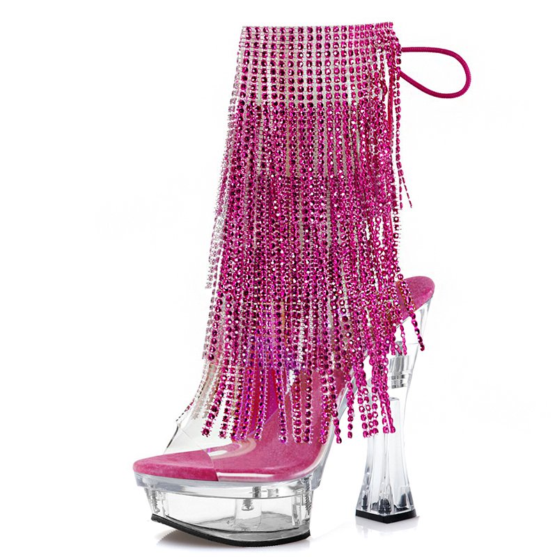 Thick with 14cm pole dance super high with tassel short boots sexy goth women's boots model fashion large size walking nightclub