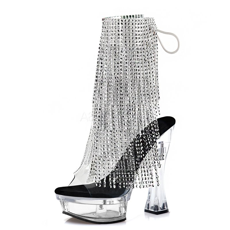 Thick with 14cm pole dance super high with tassel short boots sexy goth women's boots model fashion large size walking nightclub