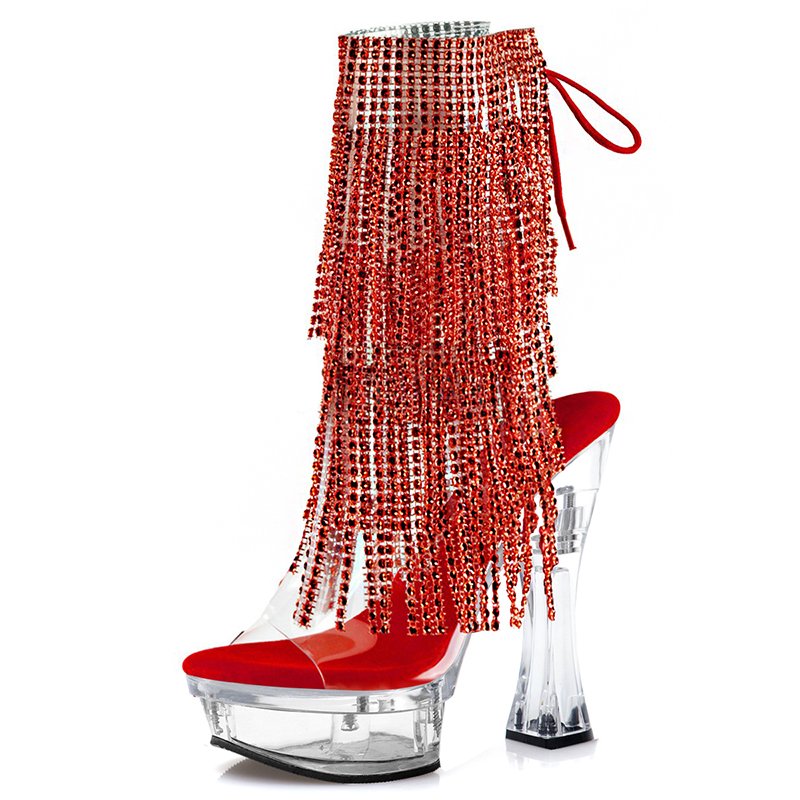 Thick with 14cm pole dance super high with tassel short boots sexy goth women's boots model fashion large size walking nightclub