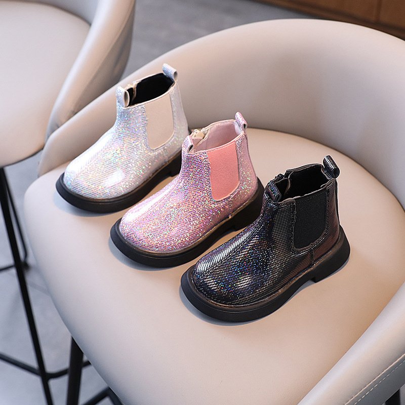 girls glitter ankle side zipper comfortable dress booties lug sole snow boots for kids