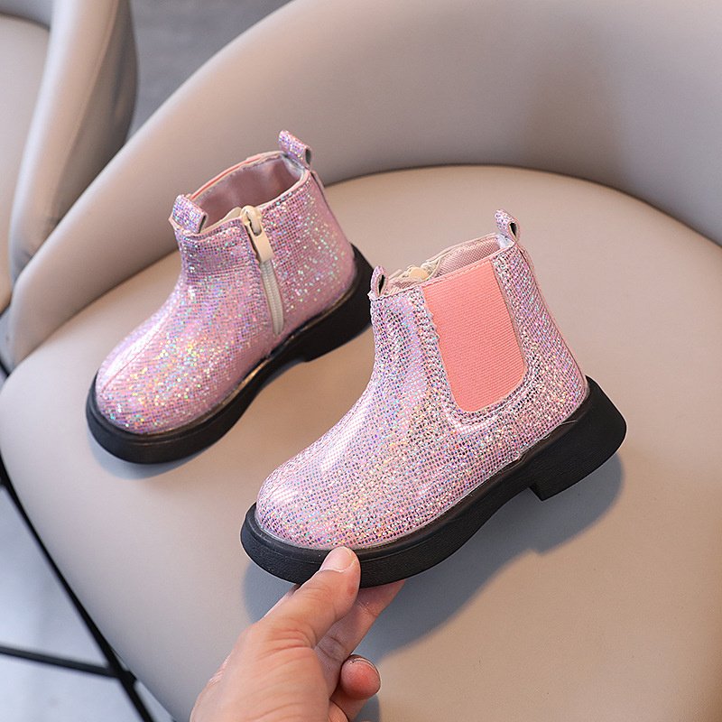 girls glitter ankle side zipper comfortable dress booties lug sole snow boots for kids