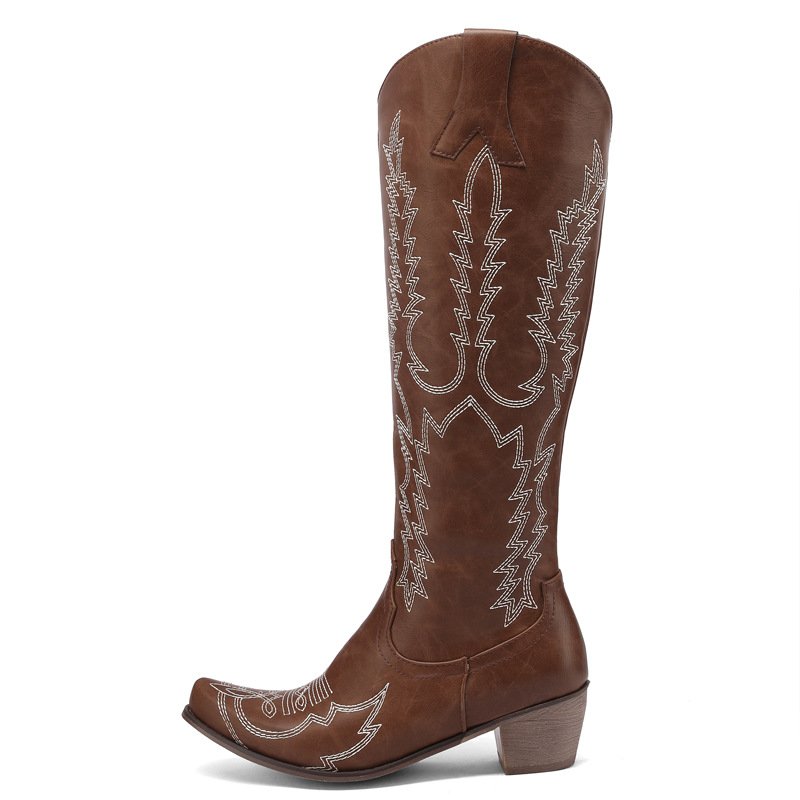 Fashion Improvement Knee High Boots Large Size Women Wedge Boots 2022 New Trend Exquisite Embroidery Western Cowboy Boots