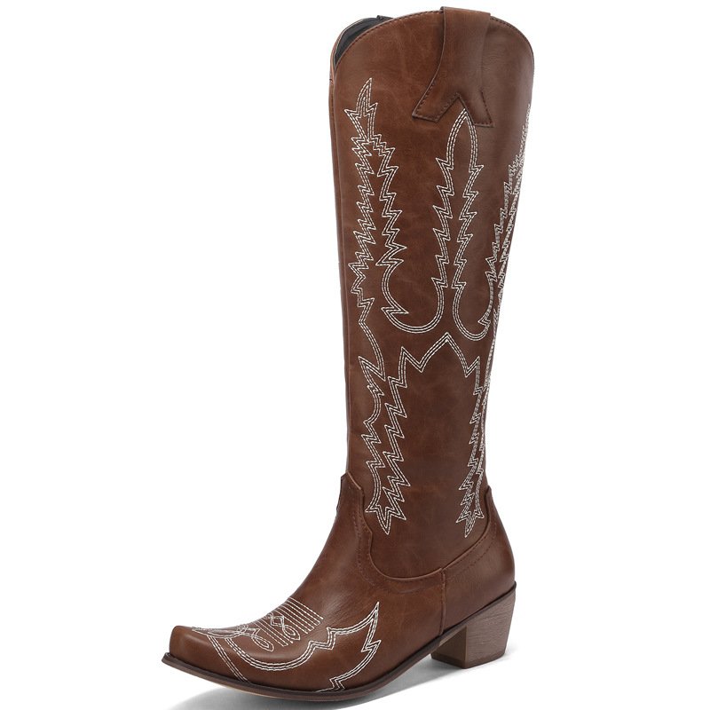 Fashion Improvement Knee High Boots Large Size Women Wedge Boots 2022 New Trend Exquisite Embroidery Western Cowboy Boots