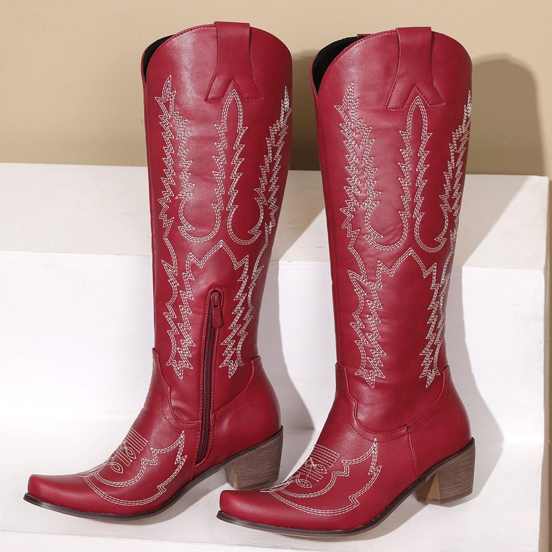 Fashion Improvement Knee High Boots Large Size Women Wedge Boots 2022 New Trend Exquisite Embroidery Western Cowboy Boots