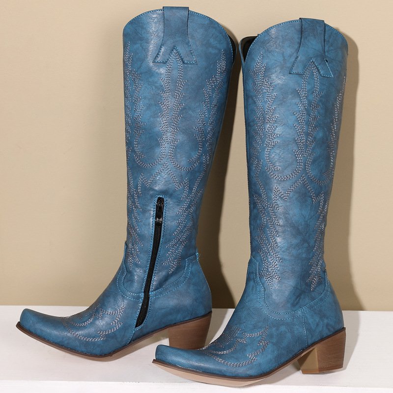 Fashion Improvement Knee High Boots Large Size Women Wedge Boots 2022 New Trend Exquisite Embroidery Western Cowboy Boots