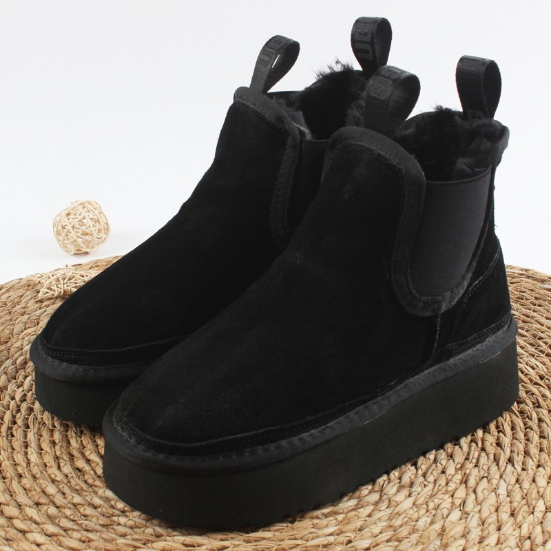 Thick Soled Cowhide Snow Boots 2024 New Chelsea Plush Short Boots 5cm Fashionable and Warm Women Thick Sole Boots