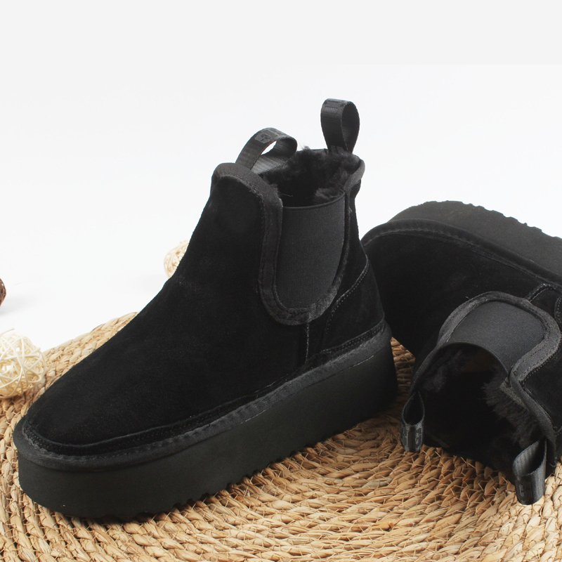 Thick Soled Cowhide Snow Boots 2024 New Chelsea Plush Short Boots 5cm Fashionable and Warm Women Thick Sole Boots