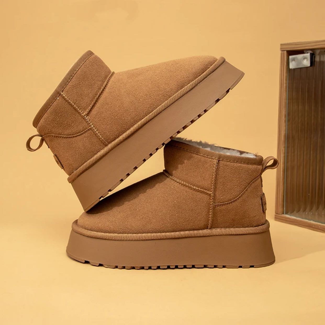 Original high-quality genuine leather boots Custom LOGO Thick bottomed sheepskin wool keep warm Winter woman snow boots