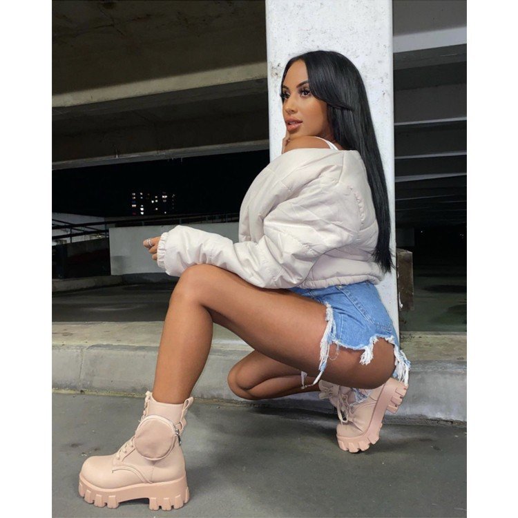 Autumn Winter Boots Shoes High Quality Leather Ladies Ankle Boots Lace Up Quilted Platform Ankle Martin Boots