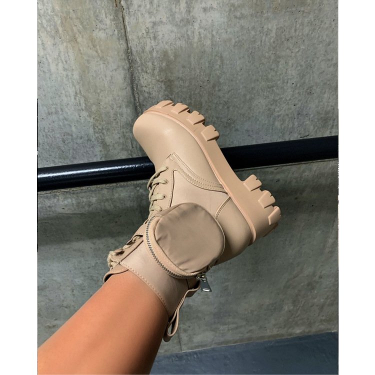 Autumn Winter Boots Shoes High Quality Leather Ladies Ankle Boots Lace Up Quilted Platform Ankle Martin Boots