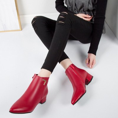 Autumn new frosted Pu middle heel ankle boots color Martin boots thick heel pointed women's Boots